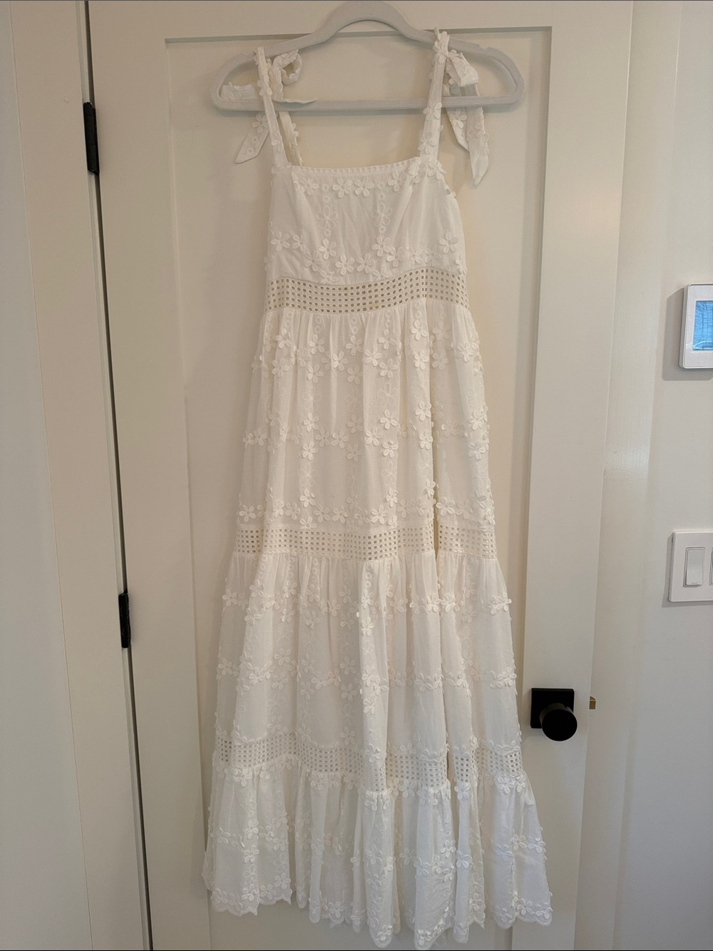 Girls' Cream Eyelet Tie-Shoulder Tiered Sundress
